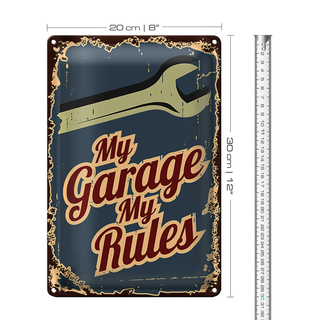 Blechschild Retro 20x30cm My garage my rules