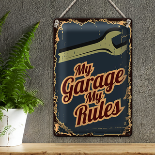 Blechschild Retro 20x30cm My garage my rules