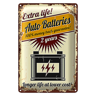 Blechschild Retro 20x30cm Extra Life Auto Batteries