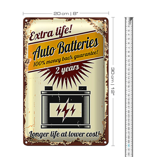 Blechschild Retro 20x30cm Extra Life Auto Batteries