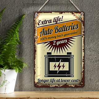 Blechschild Retro 20x30cm Extra Life Auto Batteries