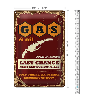 Blechschild Retro 20x30cm Gas and Oil Last chance