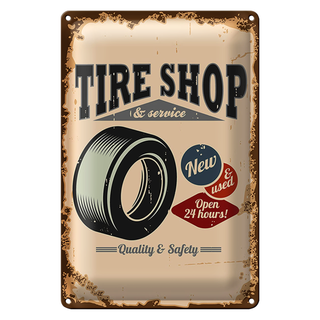 Blechschild Retro 20x30cm Tire Shop Reifen Service