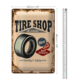 Blechschild Retro 20x30cm Tire Shop Reifen Service