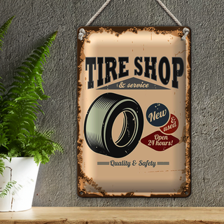 Blechschild Retro 20x30cm Tire Shop Reifen Service