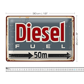 Blechschild Retro 30x20cm Diesel fuel 50 m