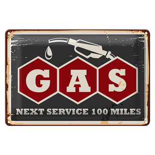 Blechschild Retro 30x20cm Gas Auto next service 100 Benzin