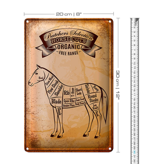 Blechschild Metzgerei 20x30cm Horse cuts Organic