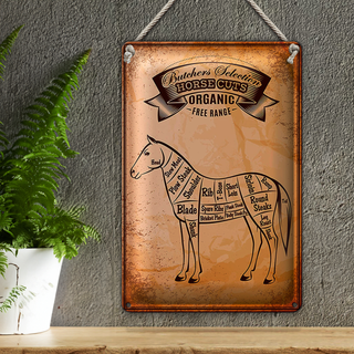 Blechschild Metzgerei 20x30cm Horse cuts Organic