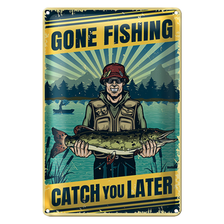 Blechschild Retro 20x30cm Gone Fishing Angeln