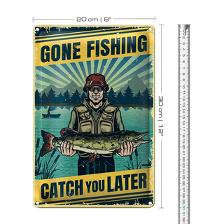 Blechschild Retro 20x30cm Gone Fishing Angeln