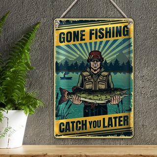 Blechschild Retro 20x30cm Gone Fishing Angeln