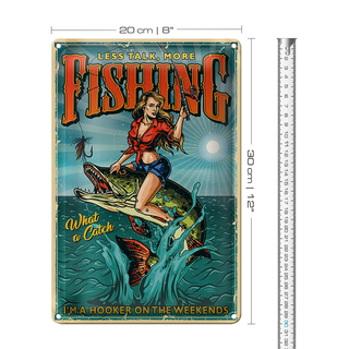 Blechschild Pinup 20x30cm less talk more fisching Angeln