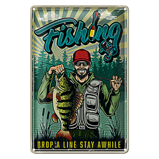 Blechschild Angeln 20x30cm Fishing drop a line stay awhile