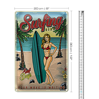 Blechschild Pinup 20x30cm Surfing Girl Sommer Party