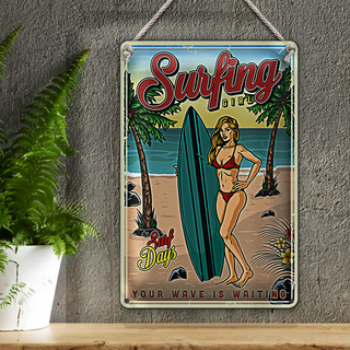 Blechschild Pinup 20x30cm Surfing Girl Sommer Party