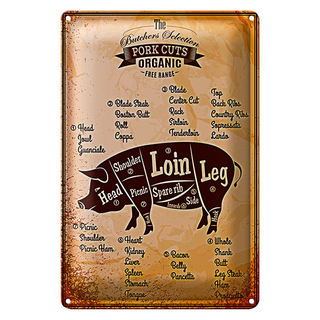Blechschild Metzgerei 20x30cm Pork cuts Organic