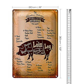 Blechschild Metzgerei 20x30cm Pork cuts Organic