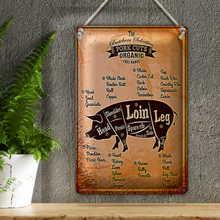 Blechschild Metzgerei 20x30cm Pork cuts Organic