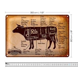 Blechschild Kuh 30x20cm Beef cuts Organic Metzgerei