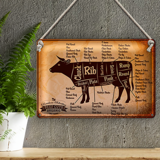 Blechschild Kuh 30x20cm Beef cuts Organic Metzgerei