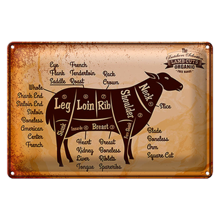 Blechschild Lamm 30x20cm Lamb cuts Organic Metzgerei