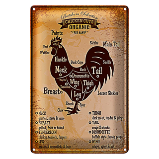 Blechschild 20x30cm Chicken cuts Organic Metzgerei Hähnchen