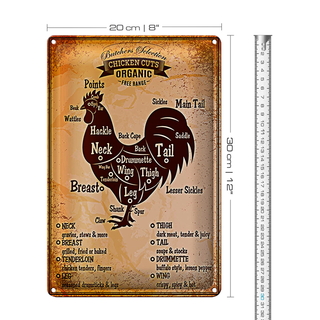 Blechschild 20x30cm Chicken cuts Organic Metzgerei Hähnchen