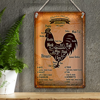 Blechschild 20x30cm Chicken cuts Organic Metzgerei Hähnchen