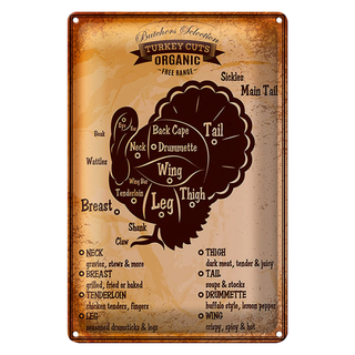 Blechschild 20x30cm Turkey cuts Organic Metzgerei Truthahn