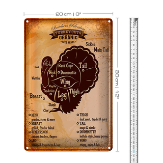 Blechschild 20x30cm Turkey cuts Organic Metzgerei Truthahn