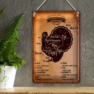 Blechschild 20x30cm Turkey cuts Organic Metzgerei Truthahn