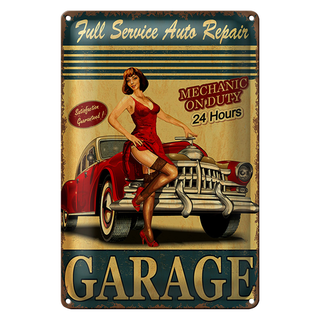 Blechschild Pinup 20x30cm Garage Full Service Auto Repair