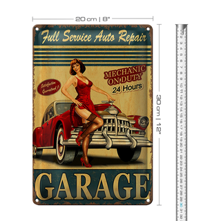 Blechschild Pinup 20x30cm Garage Full Service Auto Repair
