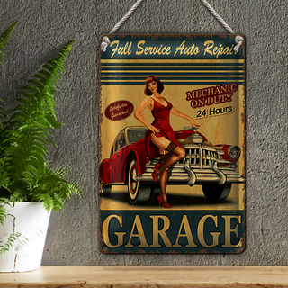 Blechschild Pinup 20x30cm Garage Full Service Auto Repair