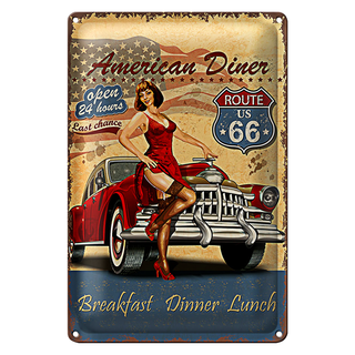 Blechschild Retro 20x30cm Pinup American Diner Breakfast