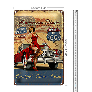 Blechschild Retro 20x30cm Pinup American Diner Breakfast