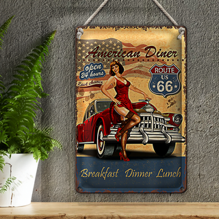 Blechschild Retro 20x30cm Pinup American Diner Breakfast