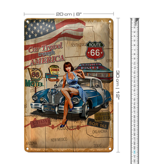 Blechschild Retro 20x30cm Pinup Car Travel trough America