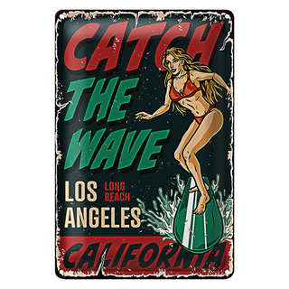 Blechschild Pinup 20x30cm Surfing Girl Los Angeles Sommer