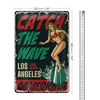 Blechschild Pinup 20x30cm Surfing Girl Los Angeles Sommer