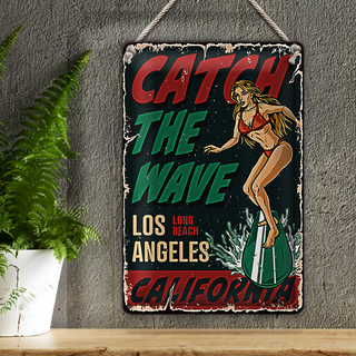 Blechschild Pinup 20x30cm Surfing Girl Los Angeles Sommer