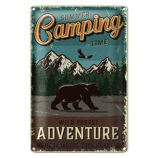 Blechschild Retro 20x30cm Summer Camping Time wild Forest