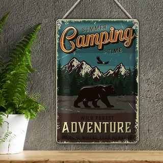 Blechschild Retro 20x30cm Summer Camping Time wild Forest