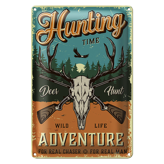 Blechschild Retro 20x30cm Hunting Time Adventure Abenteuer