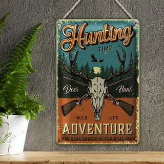 Blechschild Retro 20x30cm Hunting Time Adventure Abenteuer