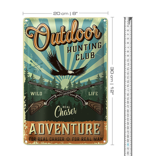 Blechschild Retro 20x30cm Outdoor hunting club Adventure