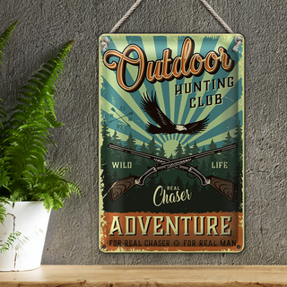 Blechschild Retro 20x30cm Outdoor hunting club Adventure