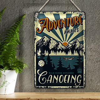 Blechschild Kanu 20x30cm Adventure awaits Ganoeing Sport