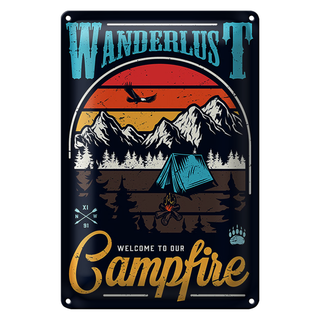 Blechschild Camping 20x30cm Wanderlus Campfire Outdoor